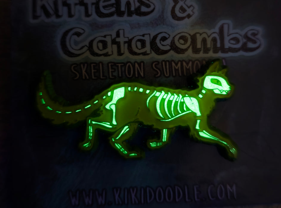 Skeletal Cat Summon - Glow in the Dark Enamel Pin
