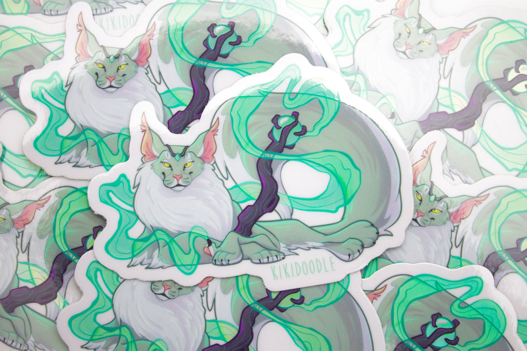 Sorcerer Maine Coon Cat - Holographic Vinyl Sticker
