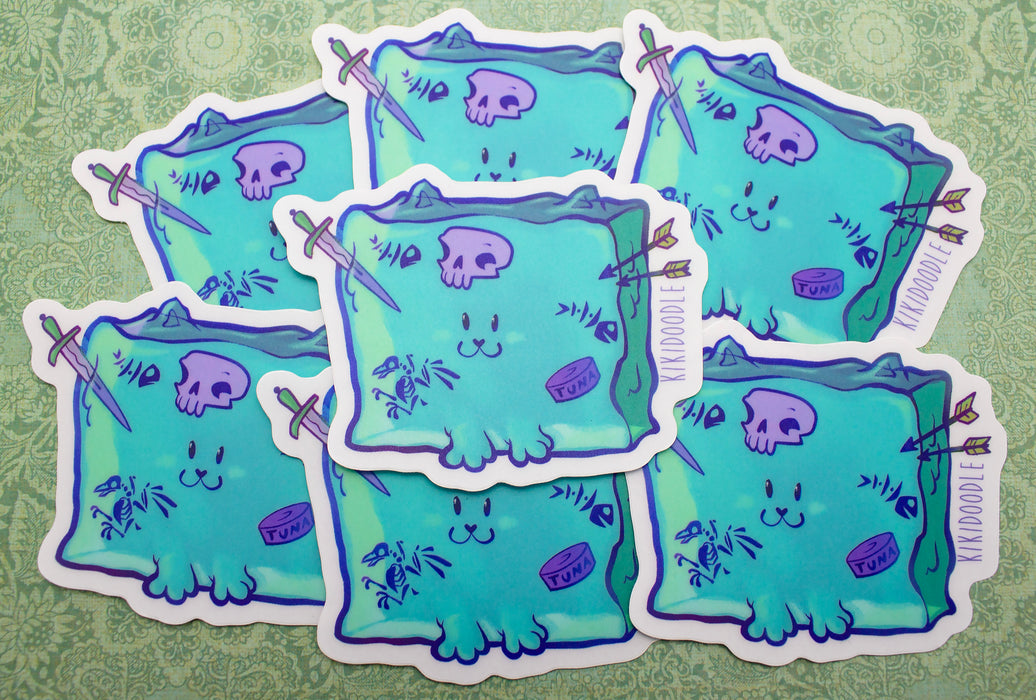 Gelatinous Cat Cube - Blue - Transparent Vinyl Sticker