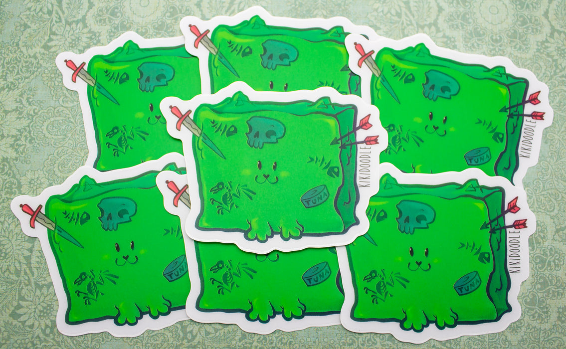 Gelatinous Cat Cube - Green - Transparent Vinyl Sticker